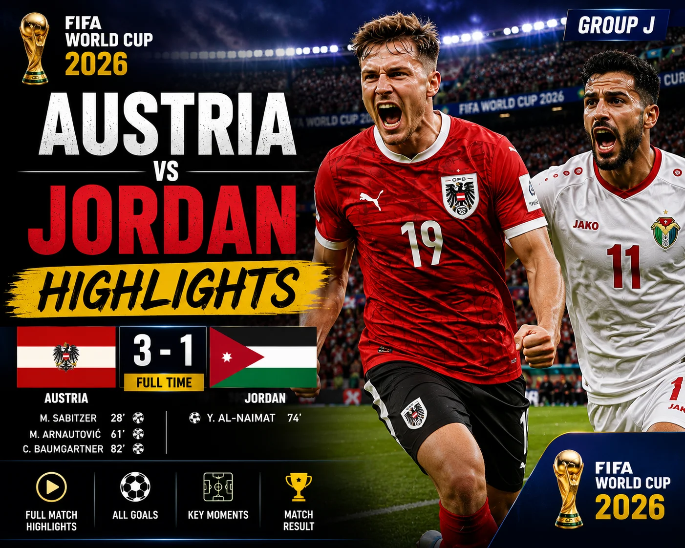 Austria vs Jordan Highlights — FIFA World Cup 2026 Group J | Full Match Goals & Result Today
