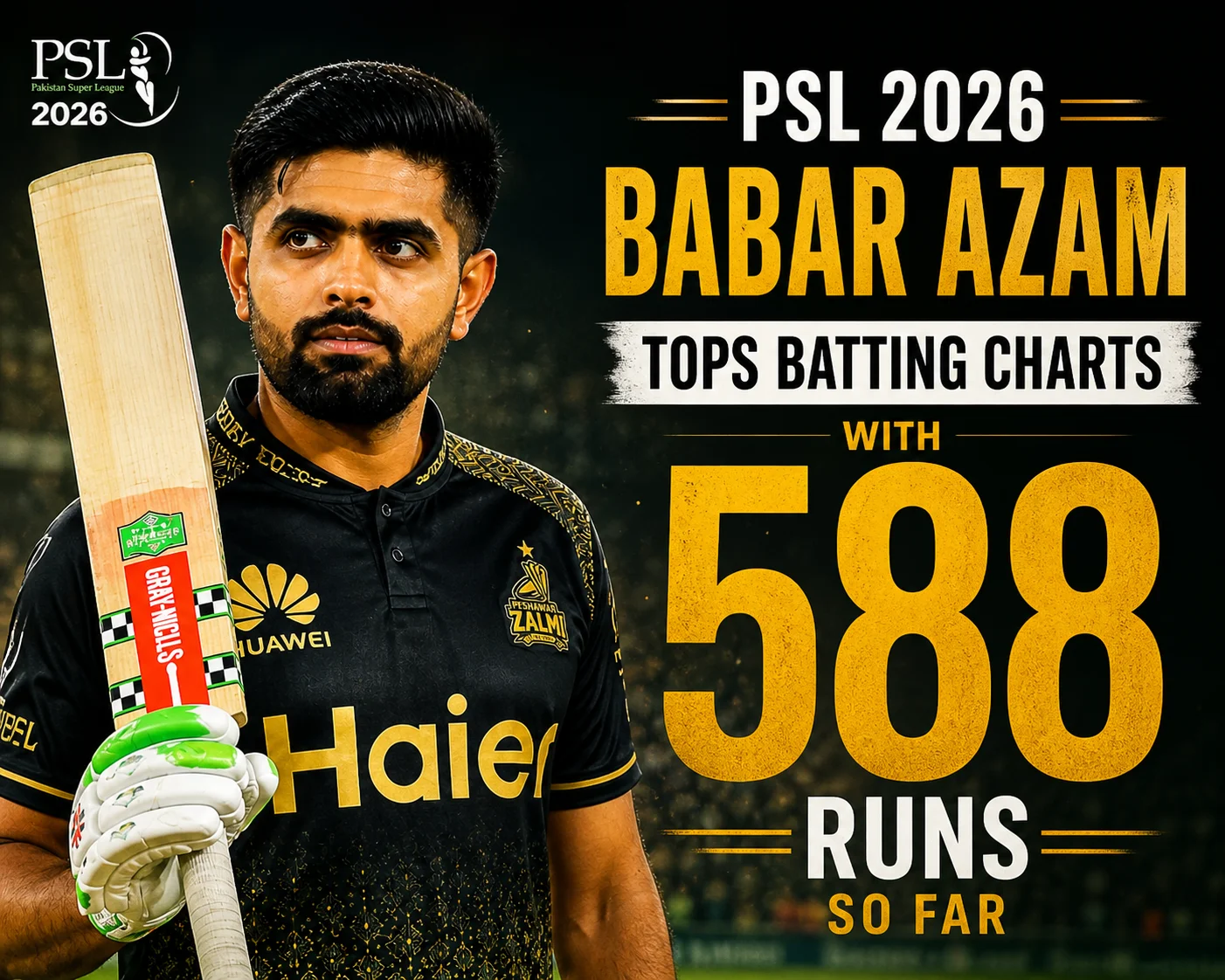 PSL 2026: Babar Azam Tops Batting Charts with 588 Runs So Far