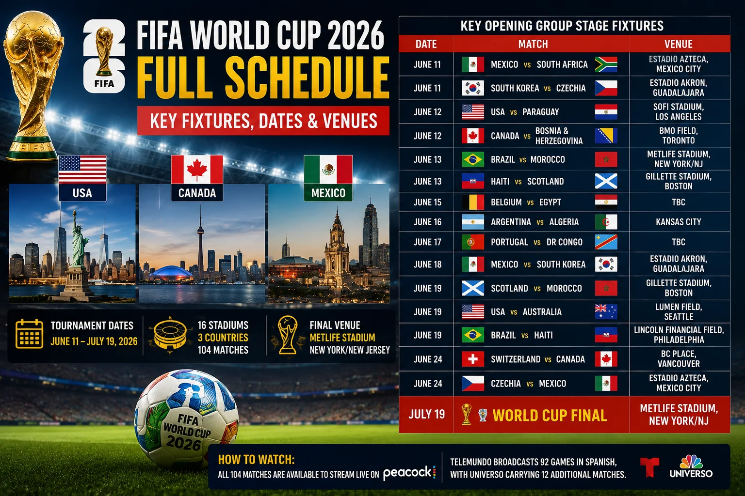 FIFA World Cup 2026 Full Schedule Key Fixtures, Dates & Venues
