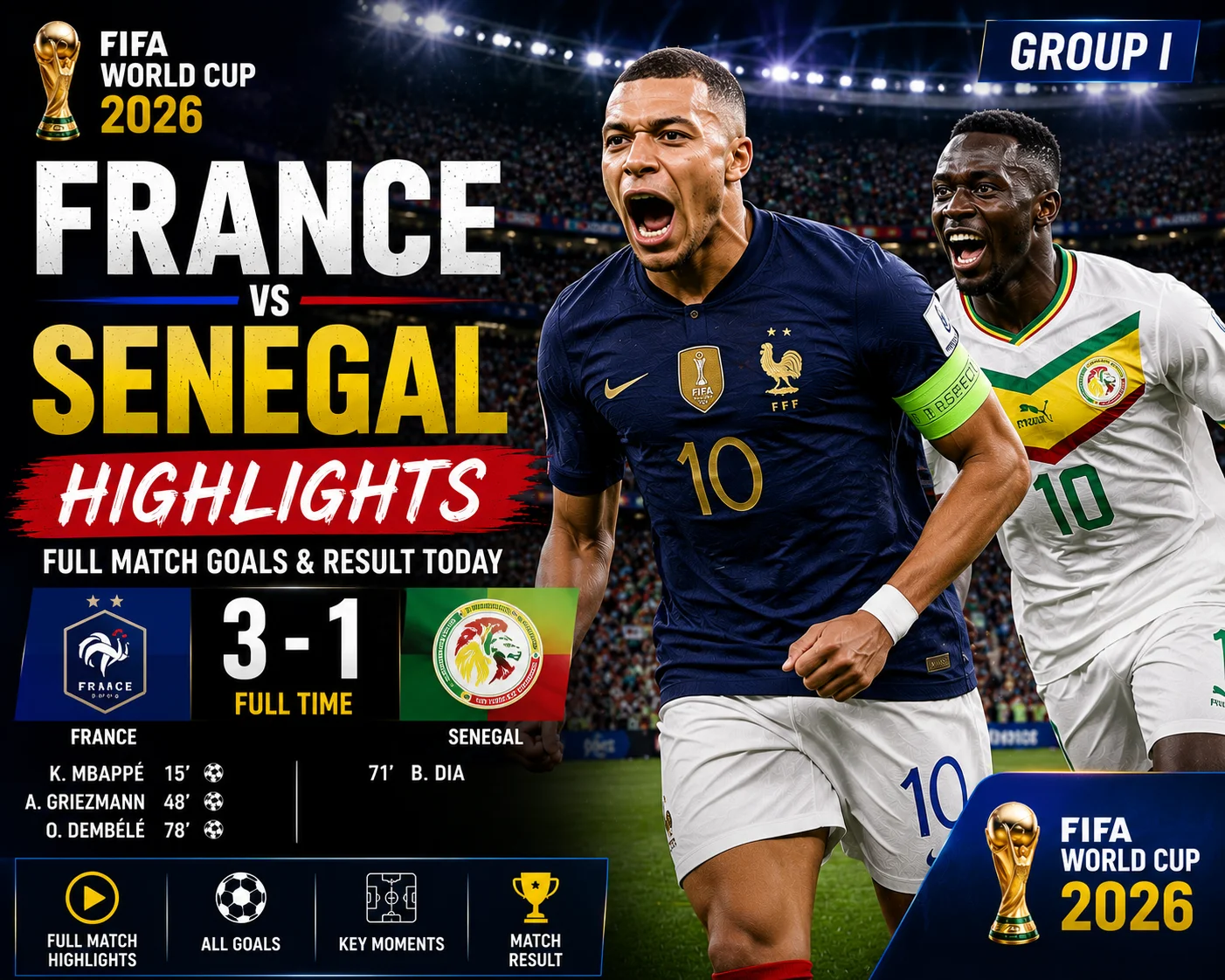 France vs Senegal Highlights — FIFA World Cup 2026 Group I  Full Match Goals & Result Today  World Cup 2026