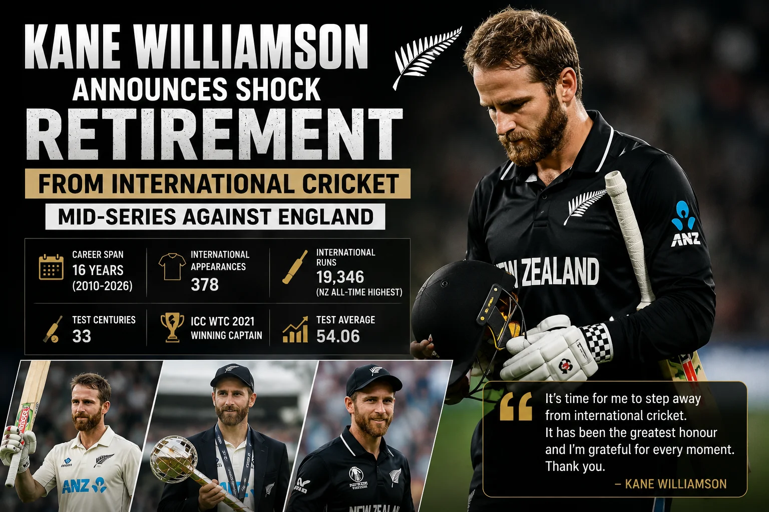 Kane Williamson Announces Shock Retirement from International Cricket Mid-Series Against England