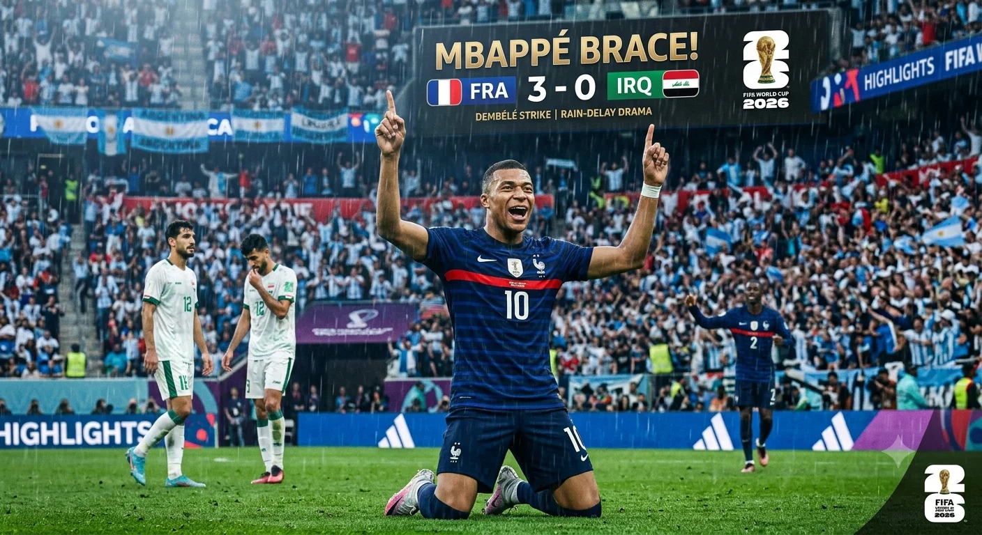 Mbappé Brace! France 3-0 Iraq | Rain-Delay Drama & Dembélé Strike | FIFA World Cup 2026 Highlights