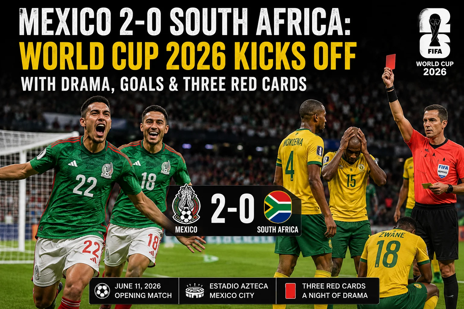 Mexico 2-0 South Africa: World Cup 2026 Kicks Off with Drama, Goals & Three Red Cards