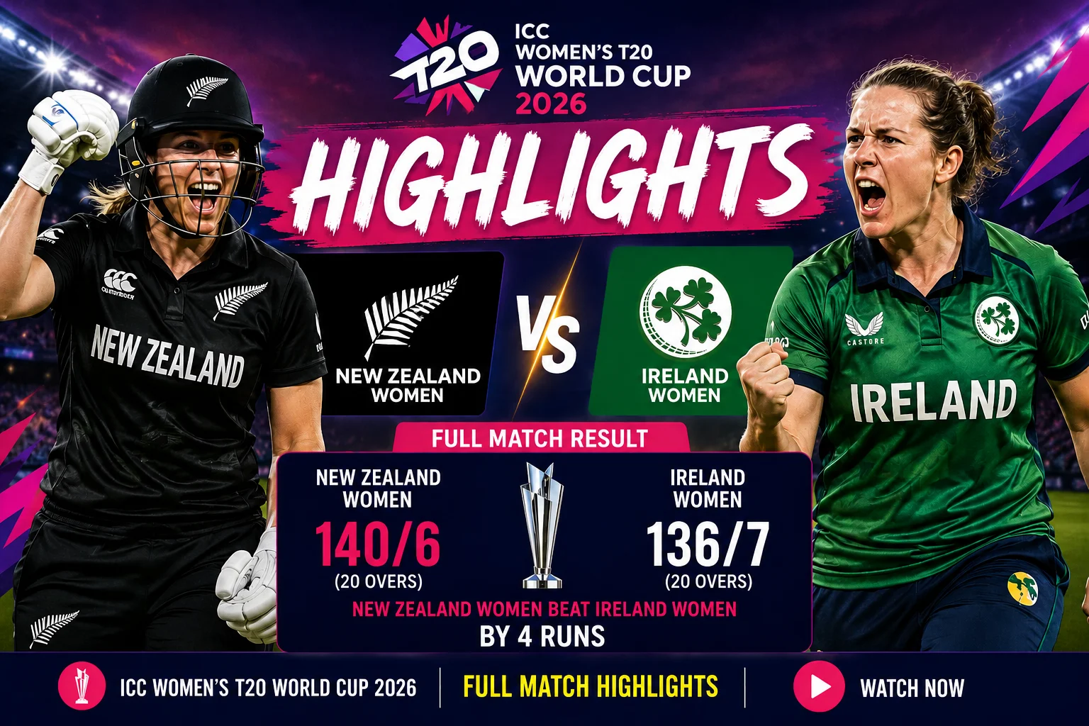 New Zealand Women vs Ireland Women Highlights — ICC Women's T20 World Cup 2026 | Full Match Result Today