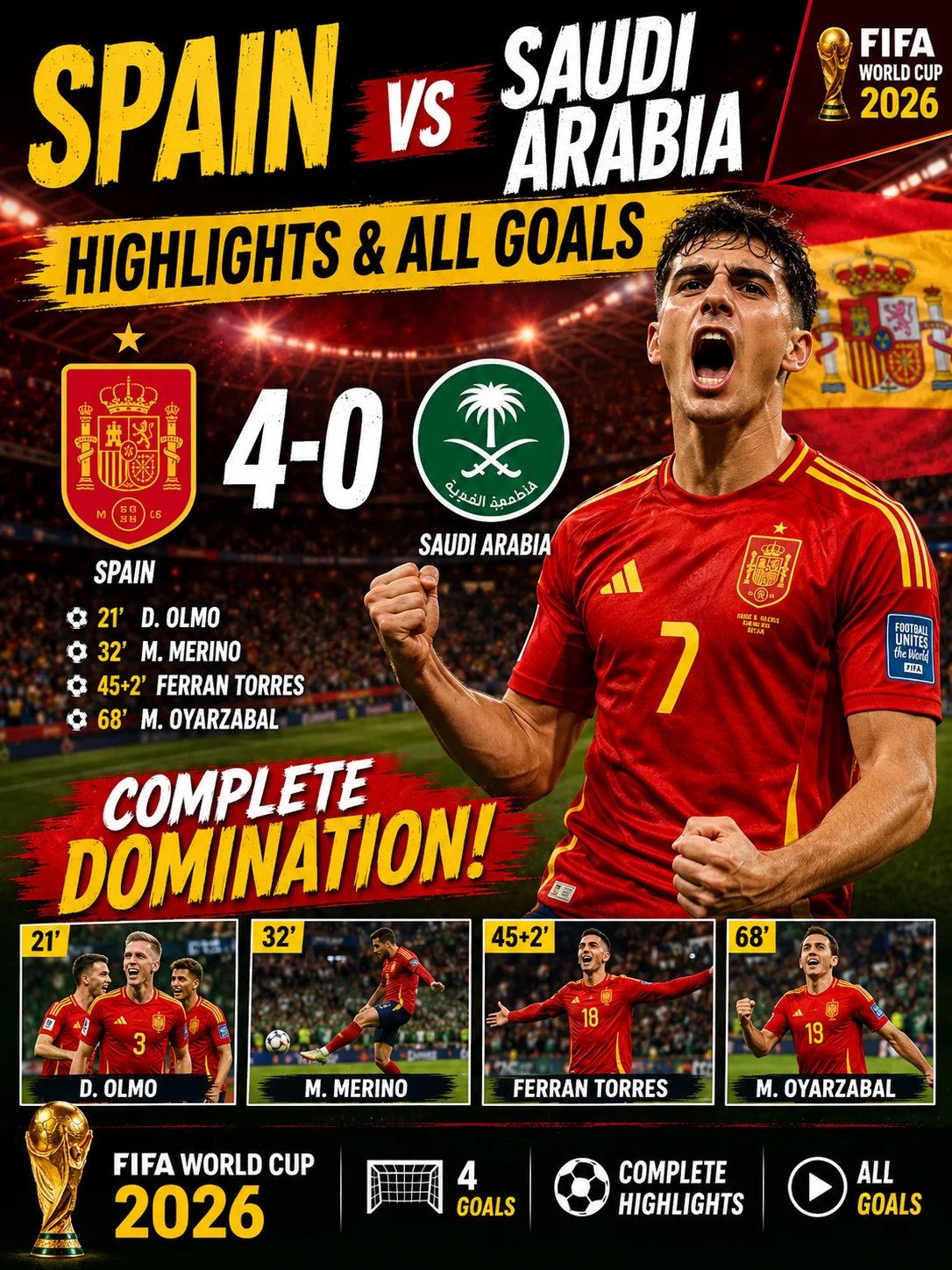 Spain vs Saudi Arabia 4-0 Highlights & All Goals – FIFA World Cup 2026