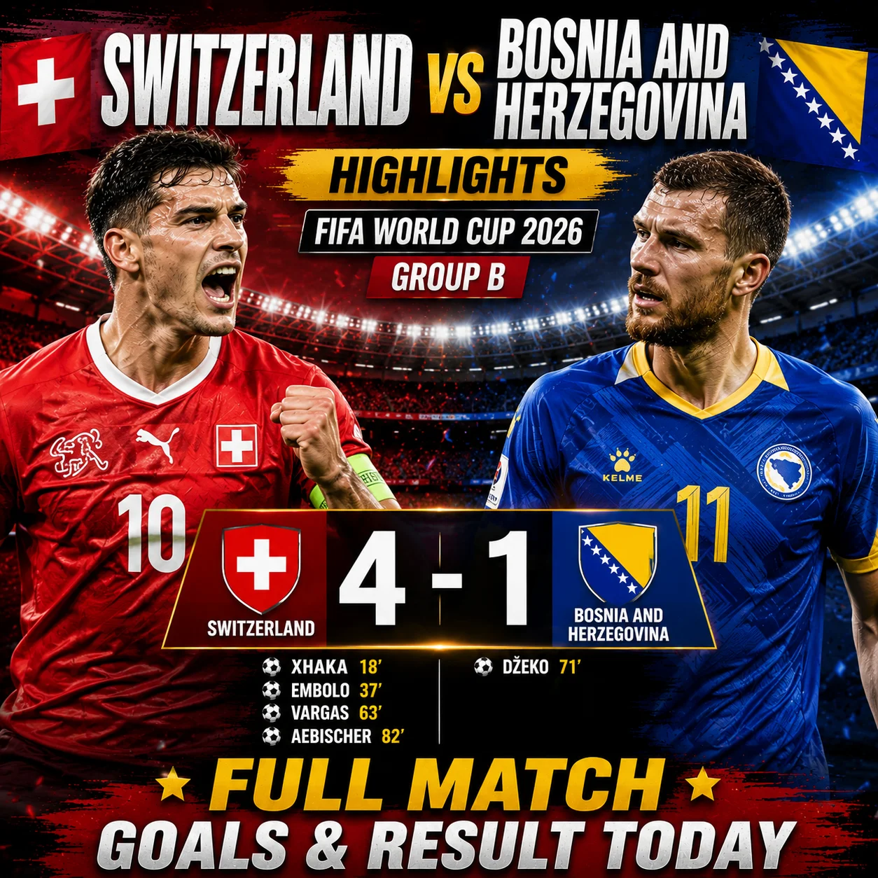 Switzerland vs Bosnia and Herzegovina Highlights — FIFA World Cup 2026 Group B | Full Match Goals & Result Today